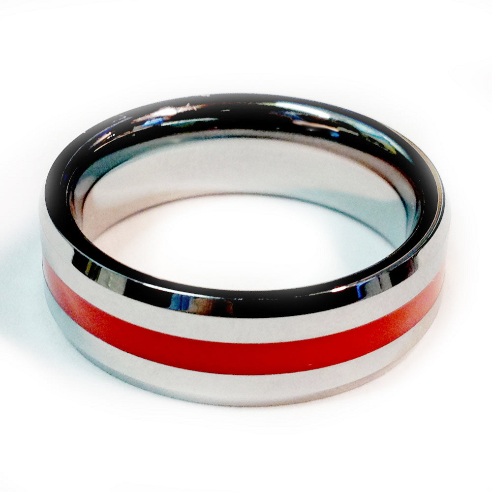 Tungsten Carbide Brotherhood Band Firefighter Thin Red Line Ring (Size 11)