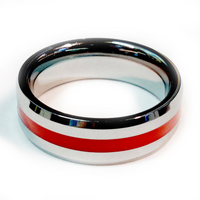 Thumbnail for Tungsten Carbide Brotherhood Band Firefighter Thin Red Line Ring (Size 11)
