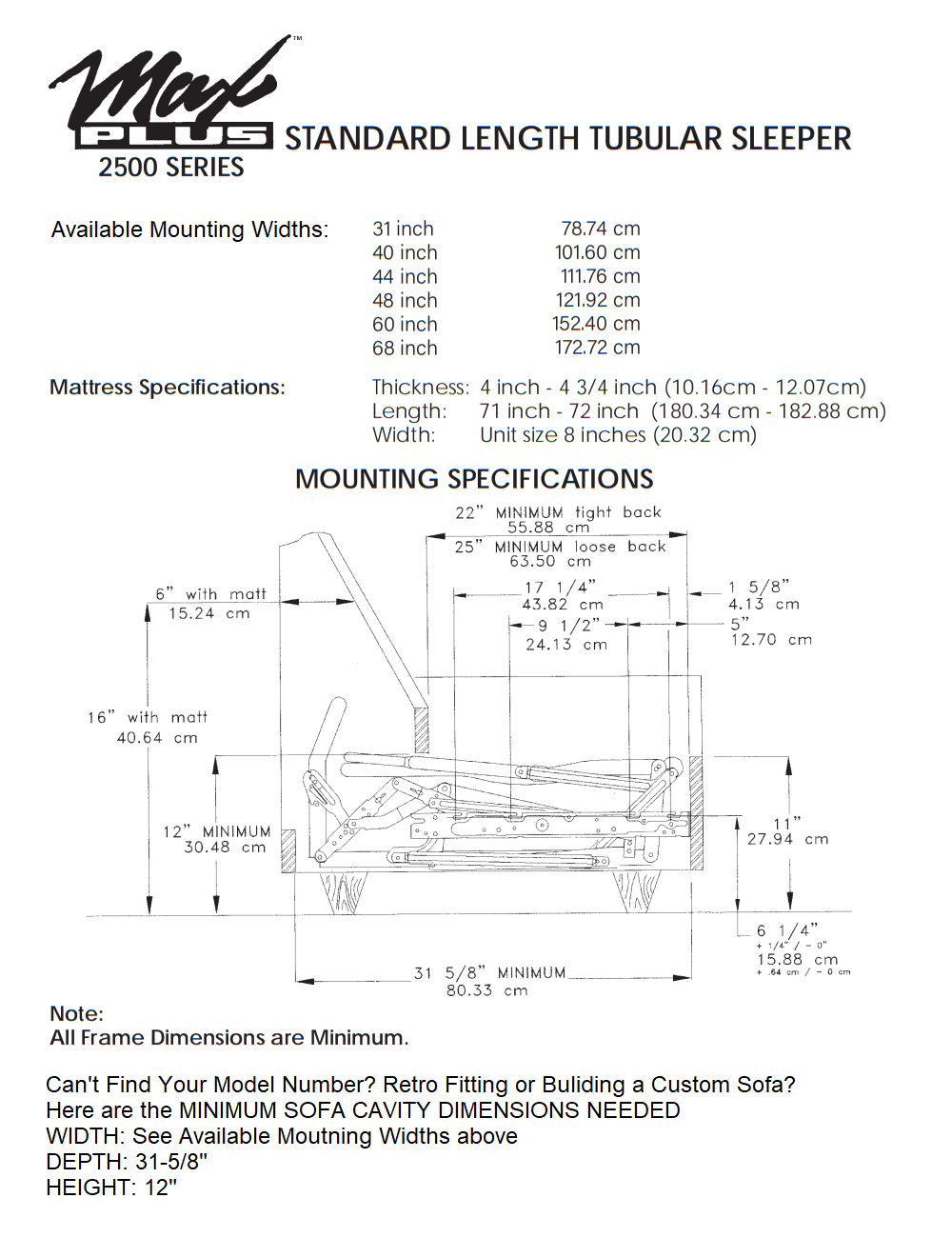 Max Plus 2500 Series by L&P Replacement Sleeper Sofa Mechanism Repair Kit