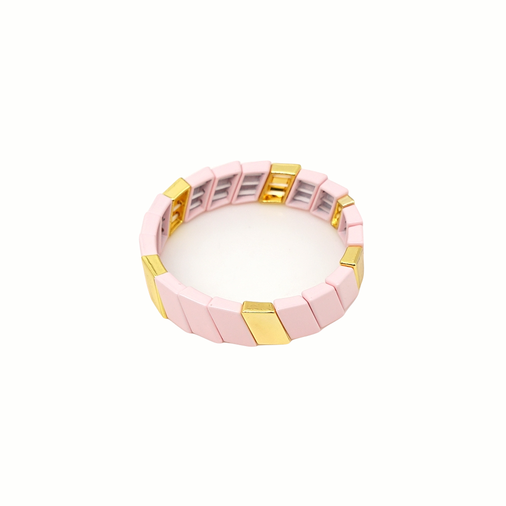 Pink & Gold Slideways Enamel Stretch Bracelet