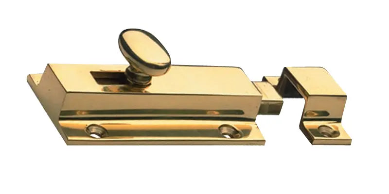 Hafele 900.17.949 Polished Brass Knob Slide Action Surface Door Bolt Lock Hafele