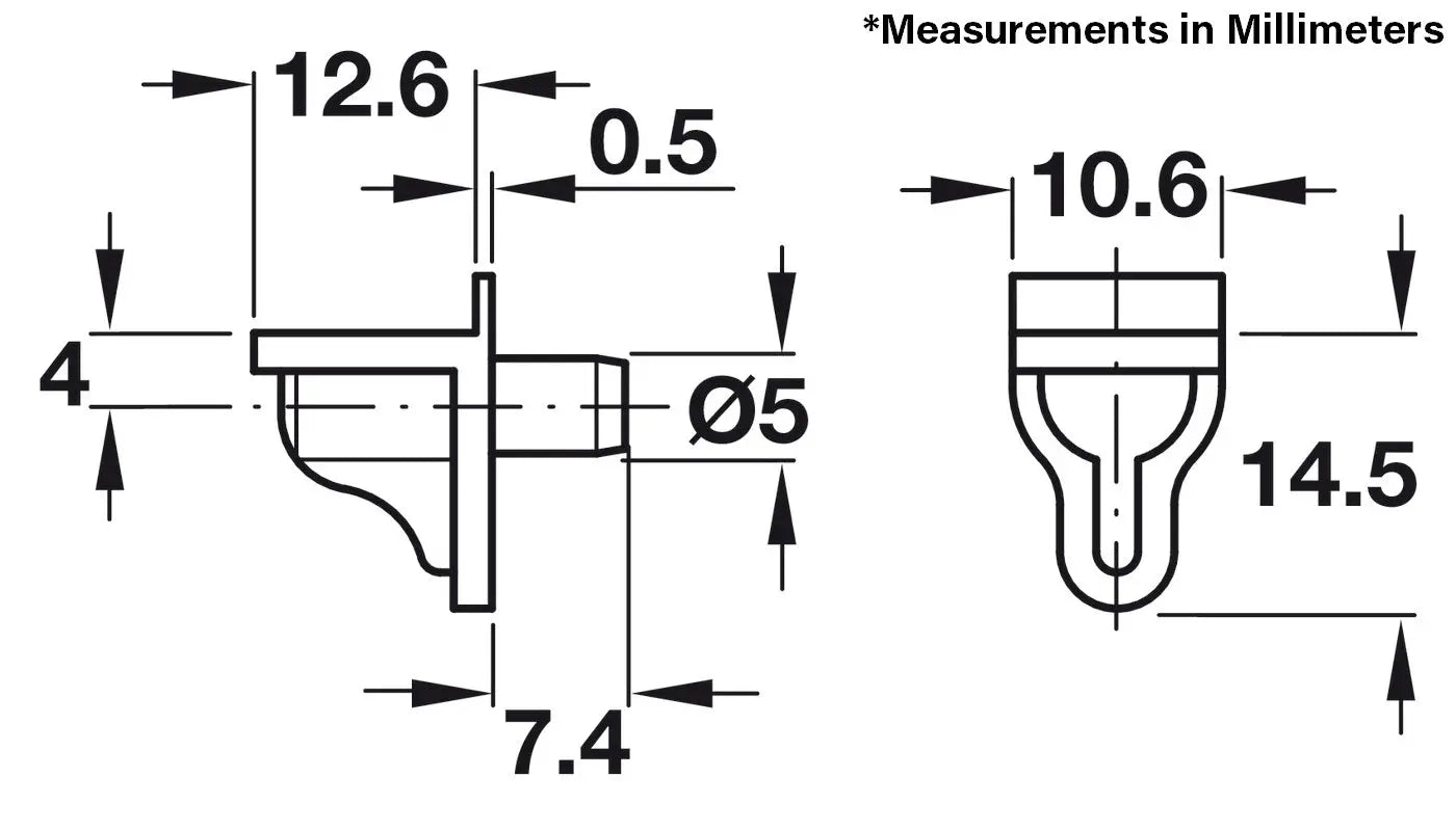 Shelf Support, For Wood, Glass, Plastic, Plug Fitting Drill Hole Ø5mm, 1000 PCS Hafele
