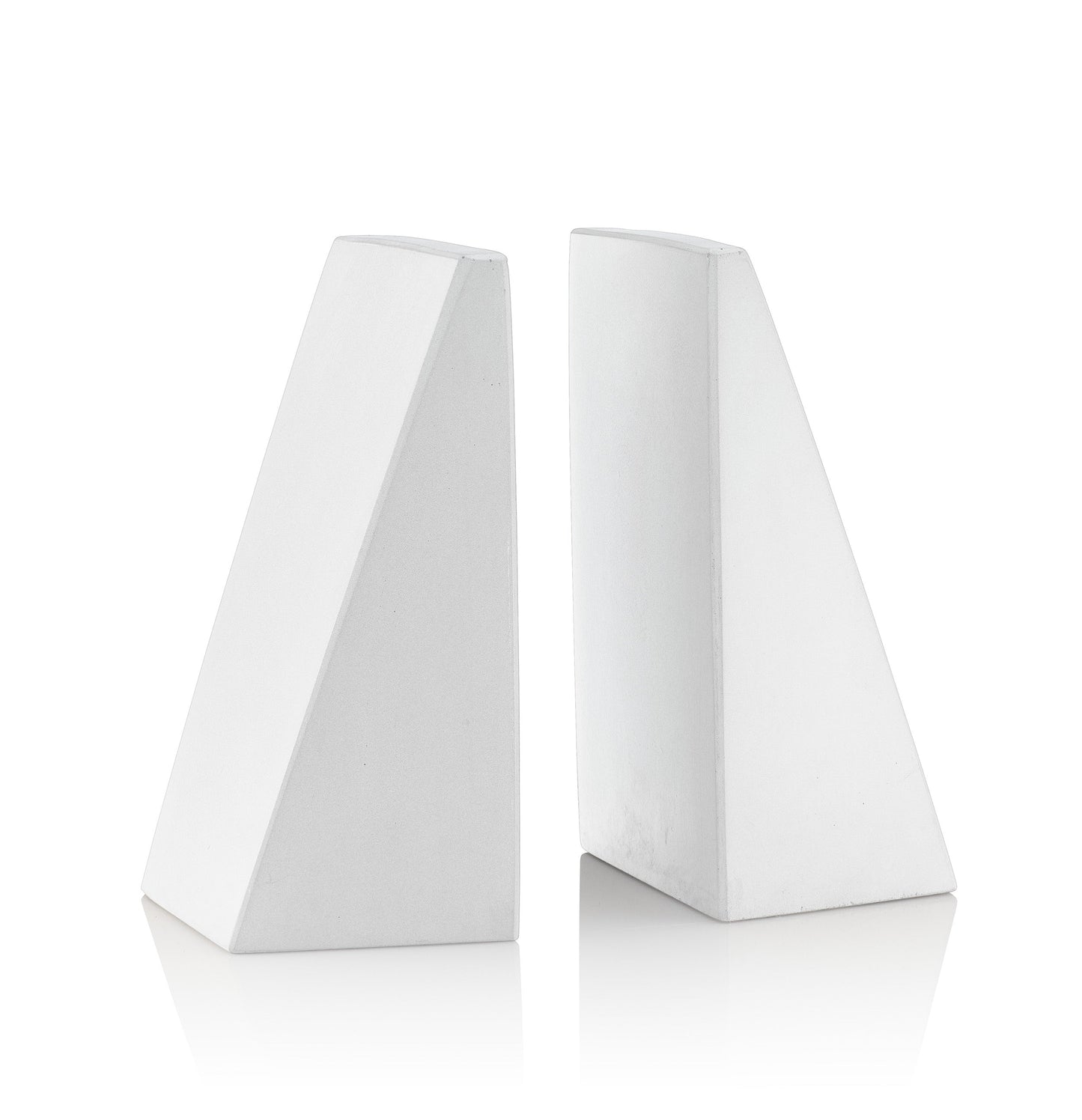 Port Living Company White Concrete Angular Bookends, Heavy Geometric Decor for Book Shelves, Pair