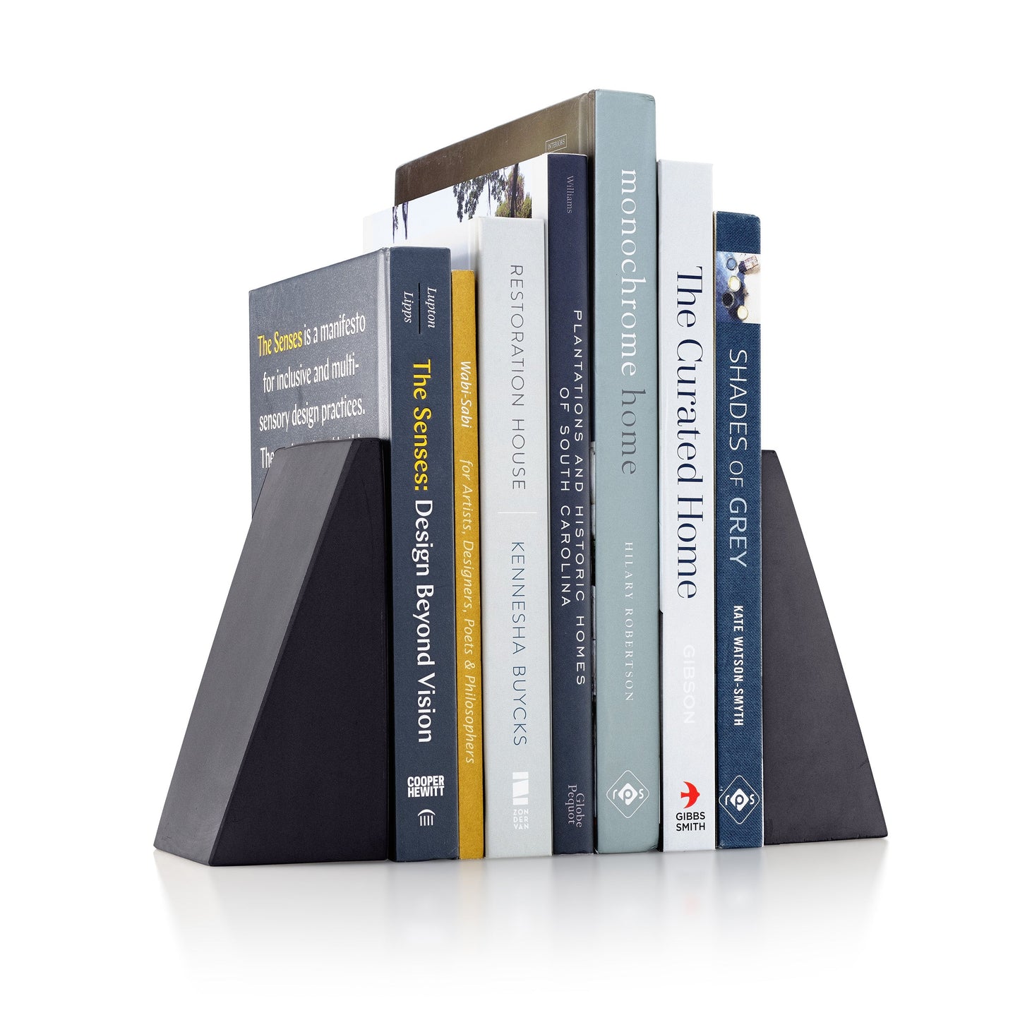 Port Living Company Concrete Black Angular Bookends, Heavy Geometric Decor for Book Shelves, Pair