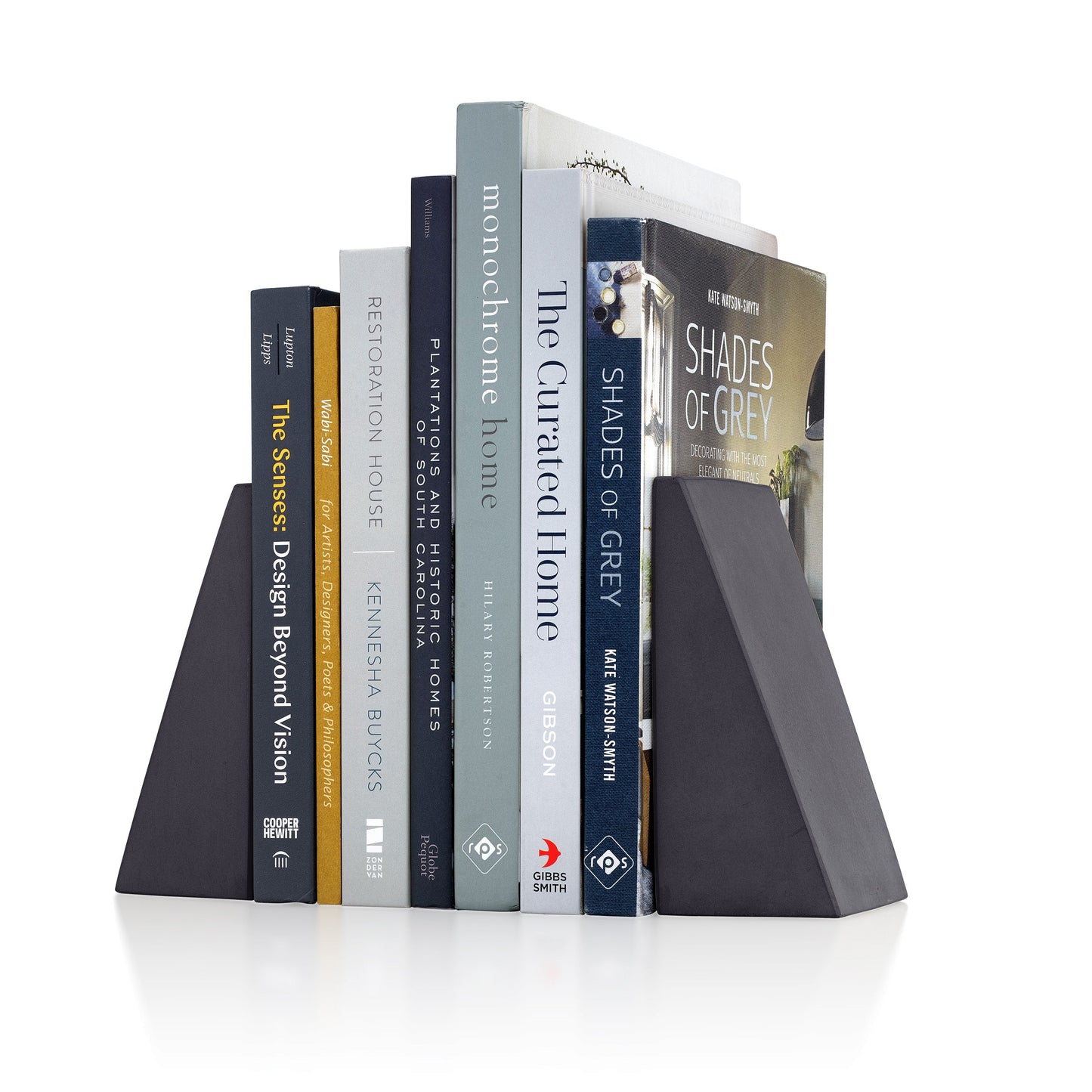 Port Living Company Concrete Black Angular Bookends, Heavy Geometric Decor for Book Shelves, Pair