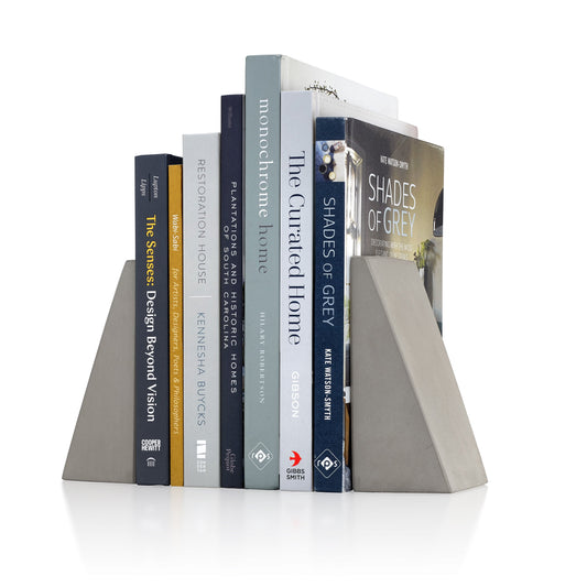 Port Living Company Gray Concrete Angular Bookends, Heavy Geometric Decor for Book Shelves, Pair