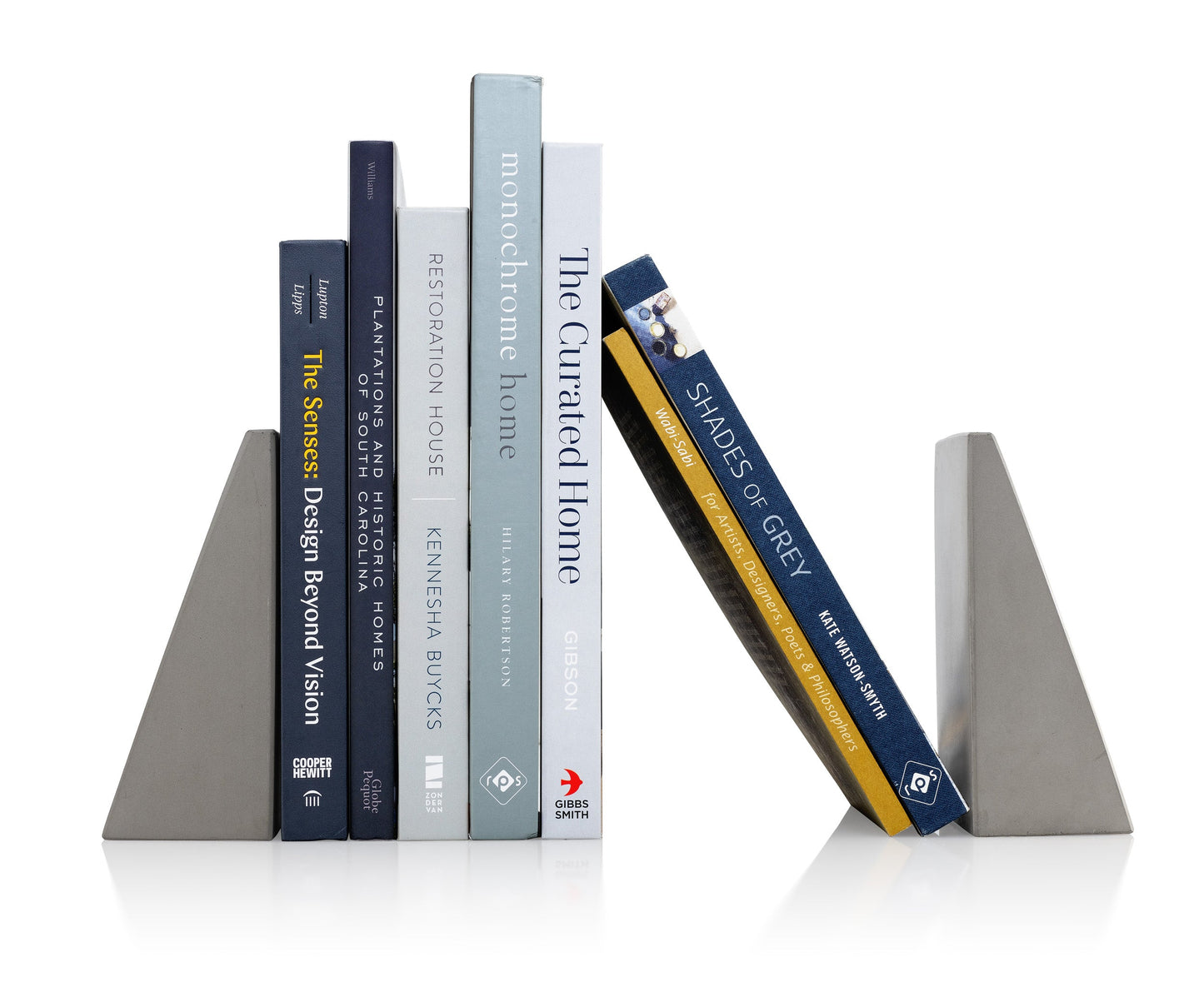 Port Living Company Gray Concrete Angular Bookends, Heavy Geometric Decor for Book Shelves, Pair