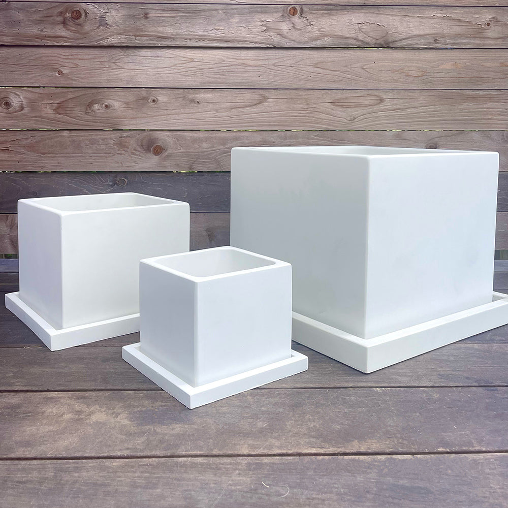 Concrete Square Planter: White