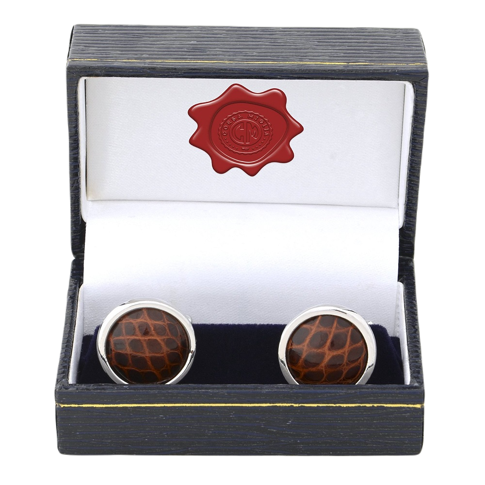 Brown Alligator Skin Cuff Links