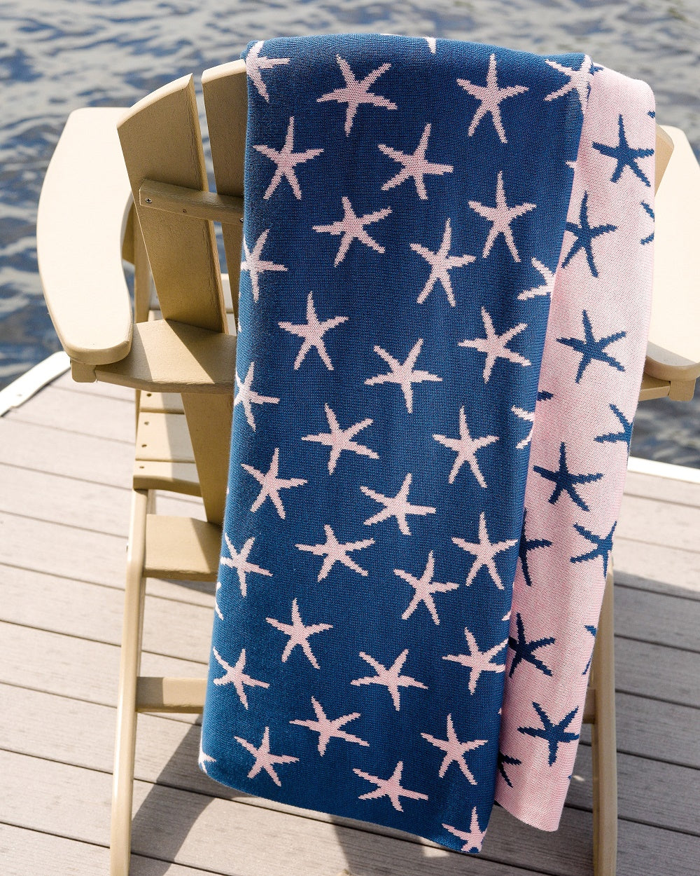Pink and Navy Starfish Cashmere Throw Blanket 50" x 70"