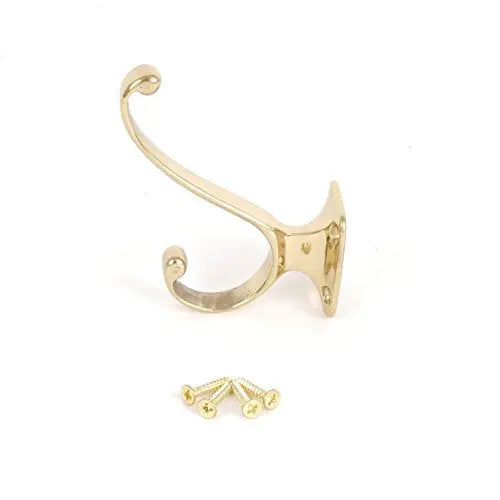 Hafele 845.06.800 Double Hook Hat/Coat Polished and Lacquered Brass with Screws Hafele