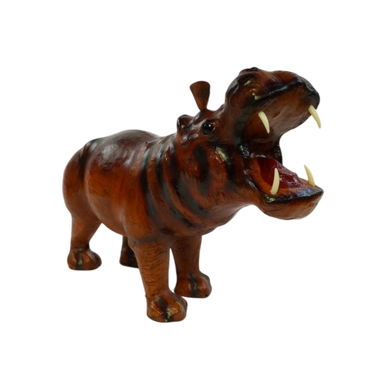 Hippo Handmade Painted Leather Statue
