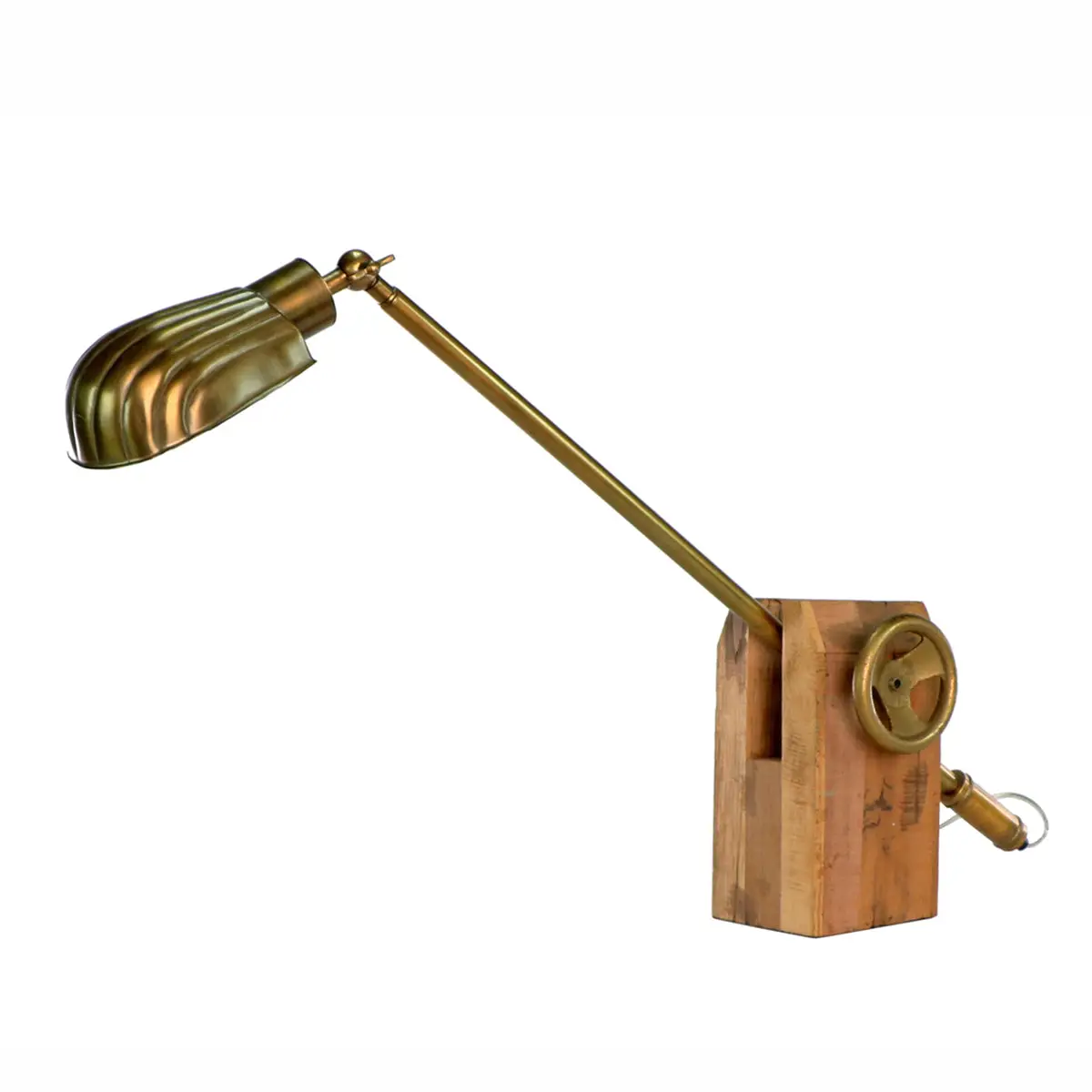 Vintage Inspired Pivots Desk Lamp, Brass with Wood Base