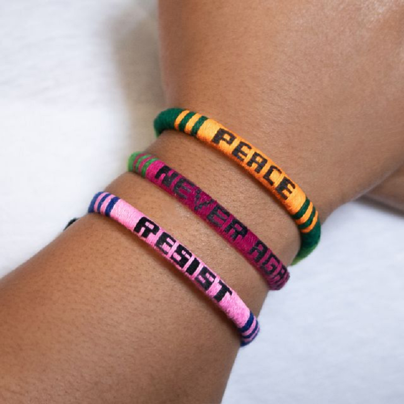 Peace, Resist, Never Again Woven Bracelet Trio, Handmade in Guatemala