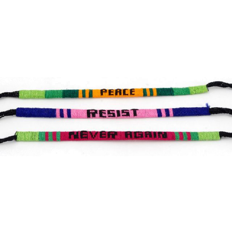 Peace, Resist, Never Again Woven Bracelet Trio, Handmade in Guatemala