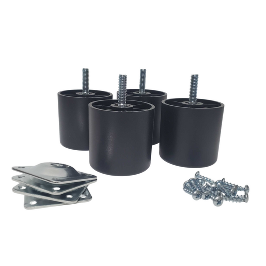 Leg Daddy 2-1/2" Black Round HDPE Plastic Sofa Leg with Non-Slip Rubber Base, Set of 4