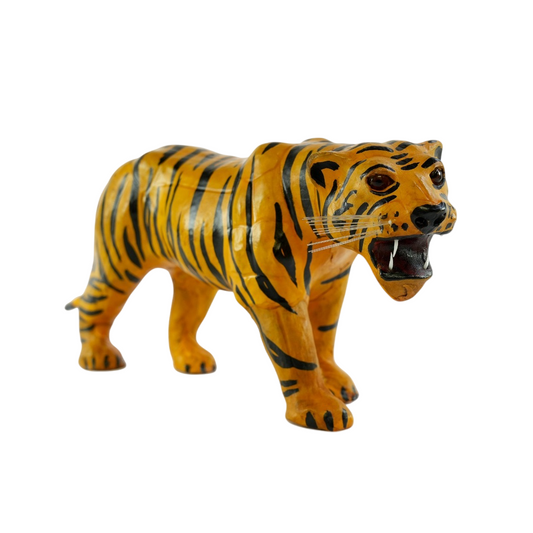 Standing Tiger Handmade Painted Leather Statue