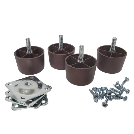 Leg Daddy 1-1/2" Brown Tapered HDPE Plastic Leg, Set of 4 with T-Plates