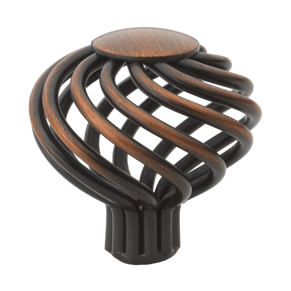 1-1/2" Twisted Birdcage Cabinet Drawer Pull Knob in Antique Brass