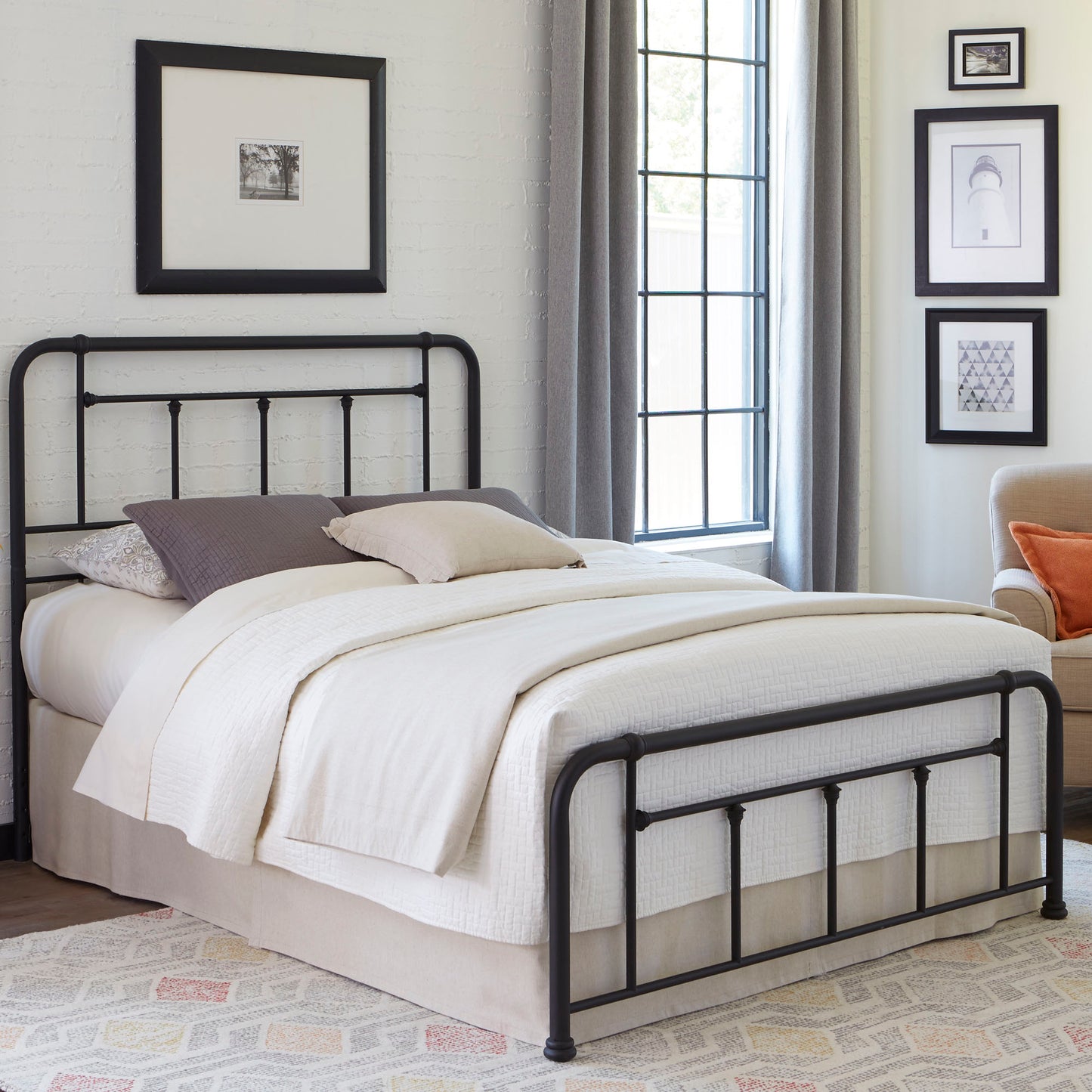 Queen Bed Size Baldwin Textured Black Metal Bolt-On Headboard and Footboard