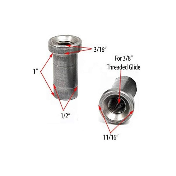 HeavyDuty Steel Bed Frame Insert Plugs for 3/8" Threaded Glide, Set o