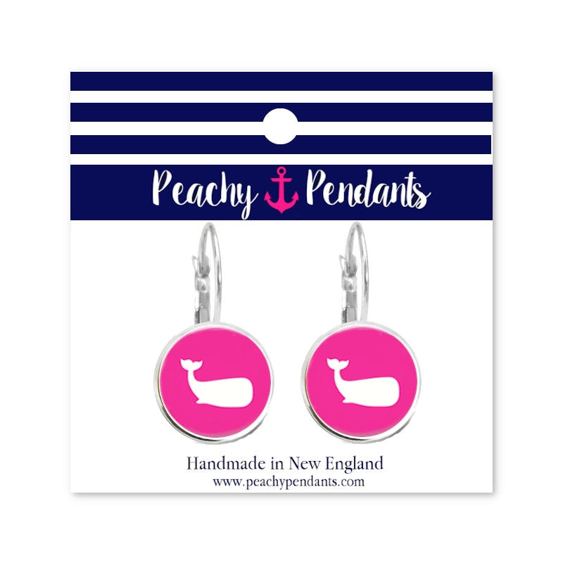Hot Pink Whale Dangle Earrings - Silver