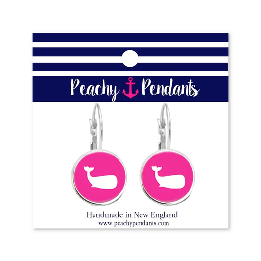 Hot Pink Whale Dangle Earrings - Silver