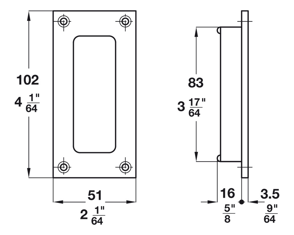 Hafele 910.37.080 Polished Brass Flush Pull for Sliding Doors 83 mm Recessed