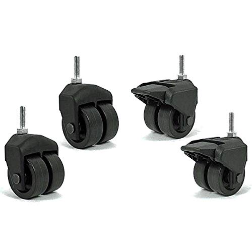 3" Tall Dual Wheel Composite Plastic Caster with 5/16" Threaded Stem, Set of 4 (2 with Brake)