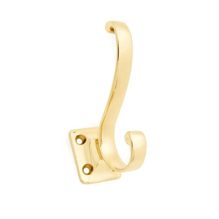 Hafele 845.06.800 Double Hook Hat/Coat Polished and Lacquered Brass with Screws Hafele