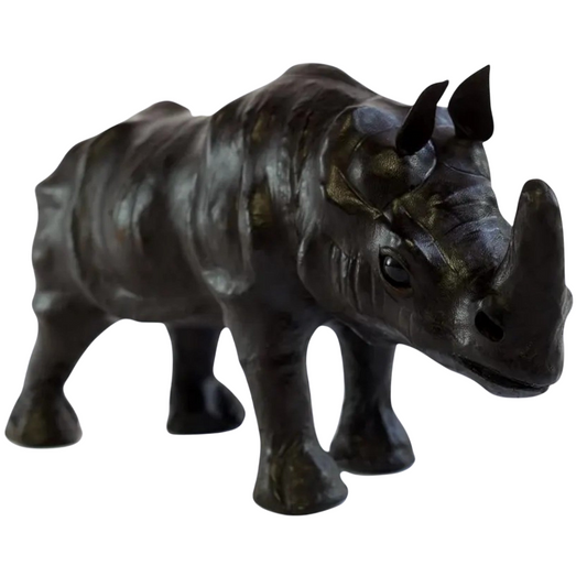 Black Rhino Handmade Painted Leather Statue