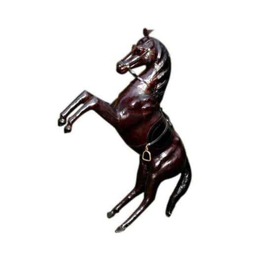 Jumping Horse Handmade Painted Leather Statue