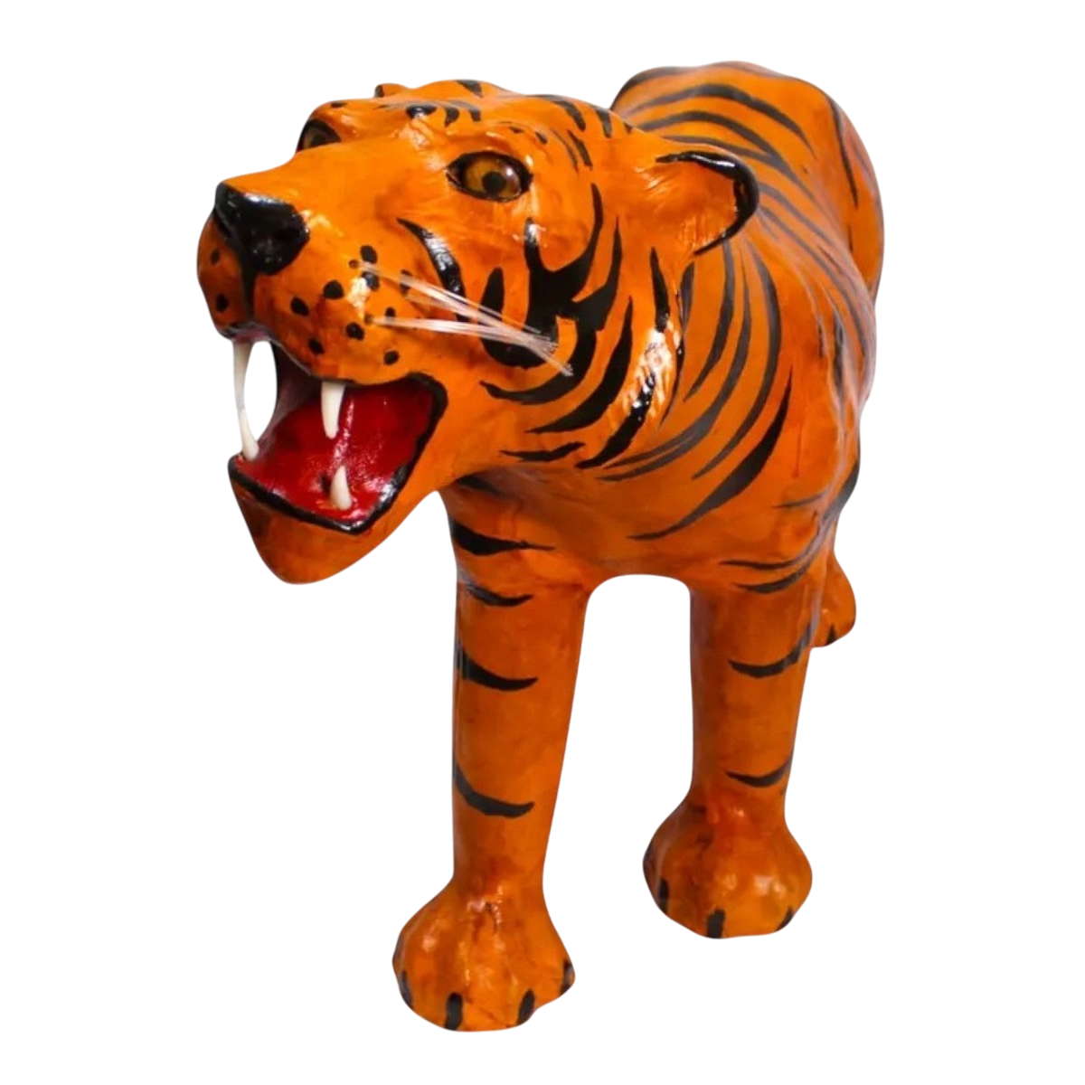 Standing Tiger Handmade Painted Leather Statue