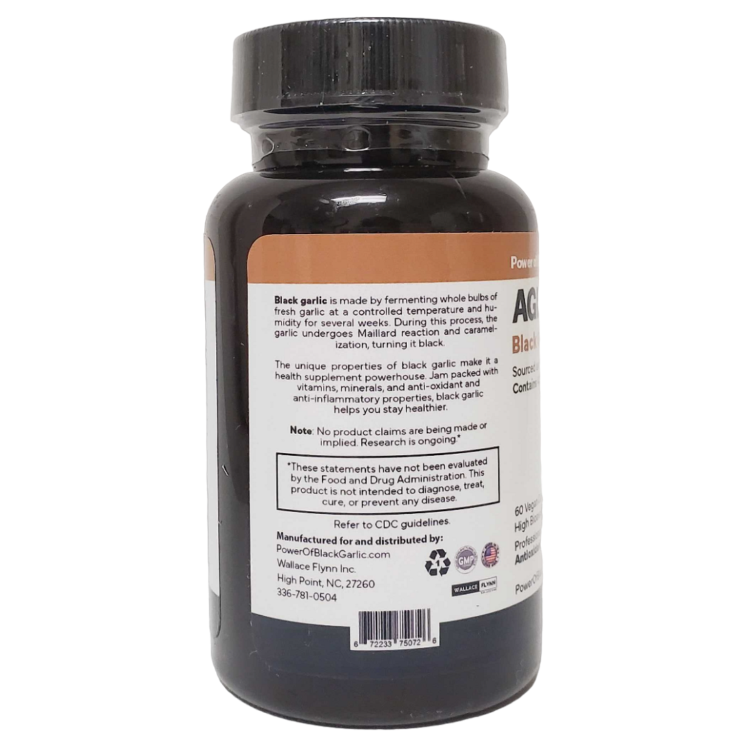 Aglio Nero Black Garlic Supplement, 400mg, 60 ct. Pro Grade Antioxidant