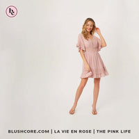Thumbnail for Dusty Rose V-Neck Lace Trim Dress