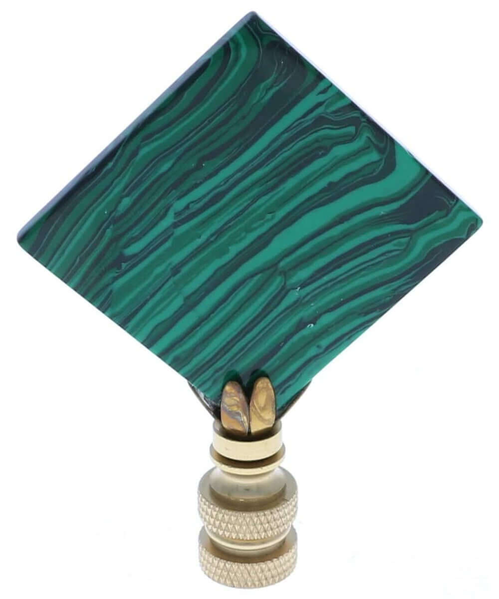 Art Finial - Square Green Malachite with Brass Base, Set of 2, Mini Works of Art, Update Your Lamps!