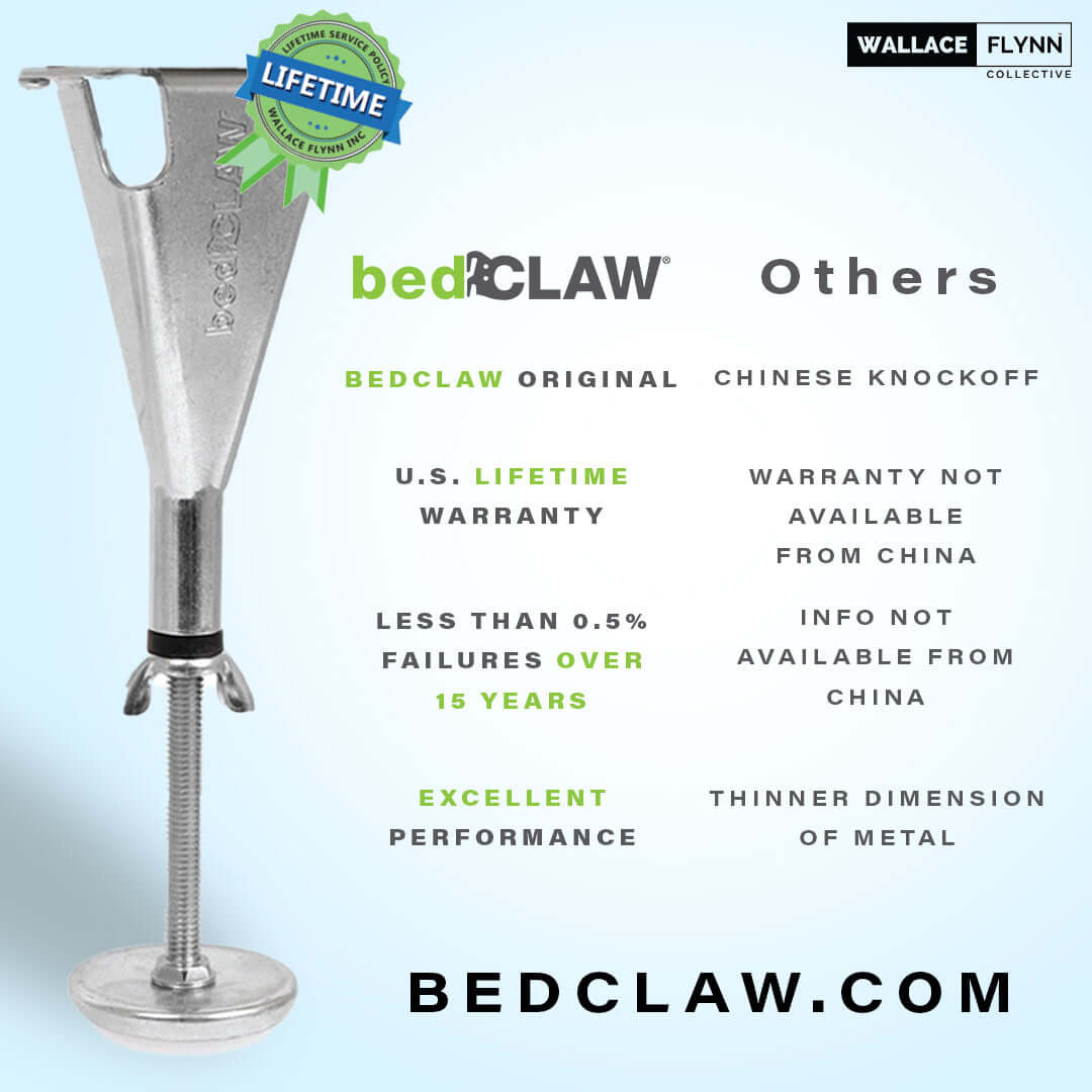 bedCLAW Unibody Adjustable Height Bed Frame Slat Center Support Leg, U.S.A.