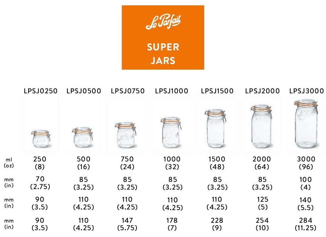 Le Parfait Rounded French Glass Storage Jars with Airtight Rubber Seal