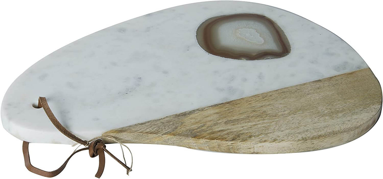 Marble and Wood Cheese Board With Agate Inlay