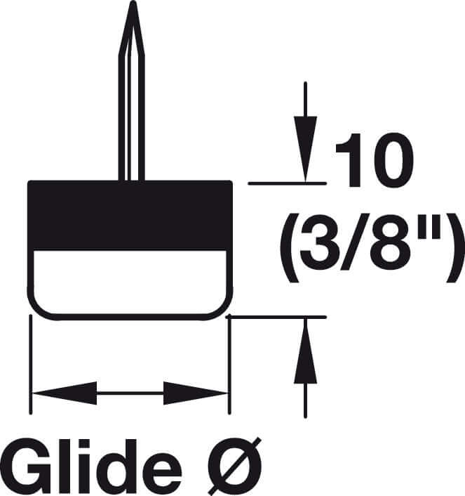 Hafele 650.04.257 Knock-In Furniture Glides Height 10mm Diameter 25mm (1") 10pcs