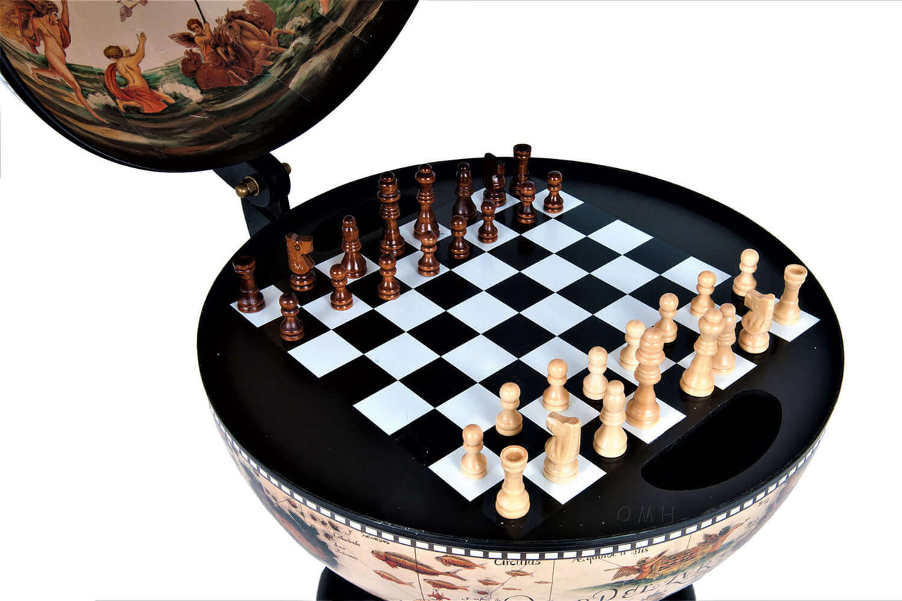 White Globe with Chess Board Set Holder, 13 Inches