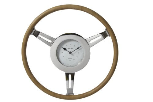 Leather Wrapped Steering Wheel Wall Clock, 18" Diameter