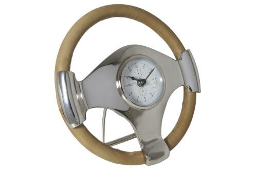Leather Wrapped Steering Wheel Desk and Table Clock, 10" Diameter