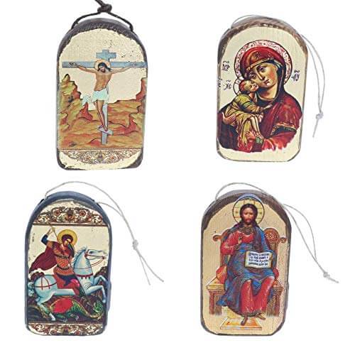 Wooden Icon Christmas Ornament Set Gift Boxed, Home Decor