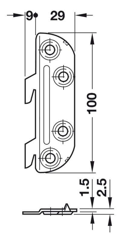 Hafele 271.03.910 Bed Connector w/Cranked Hook-In Part & Striking Plate Set of 4