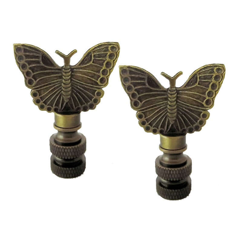 Art Finial - Antiqued Brass Butterfly, Set of 2, Mini Works of Art, Update Your Lamps!