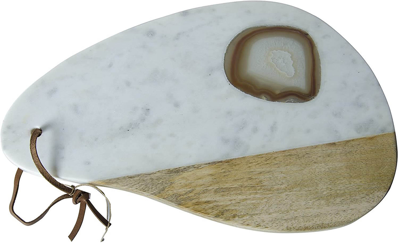 Marble and Wood Cheese Board With Agate Inlay