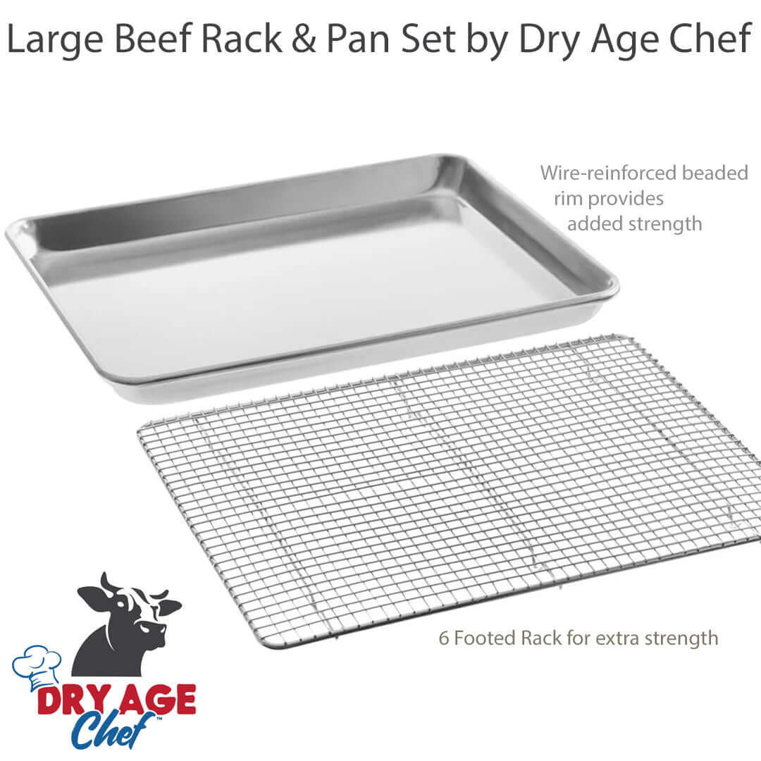 Large Beef Rack, Dry Aging Pan, Fridge Thermometer, and instructions by Dry Age Chef - Perfect for Dry Aging Steak at Home!
