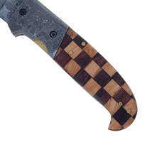 Thumbnail for Walnut+Olive Checkered Raindrop Damascus Classic Folding Blade with Belt Sheath