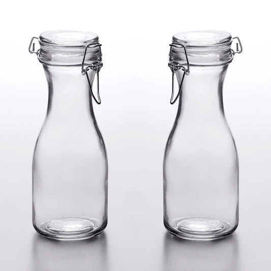 Cucina Chef Set of 2 All-Purpose Reusable 17 oz. Glass Carafes + Swing Top Lids